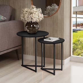 Mesa De Canto Jade Conjunto Com 2 Mesas Pé De Aço Preto