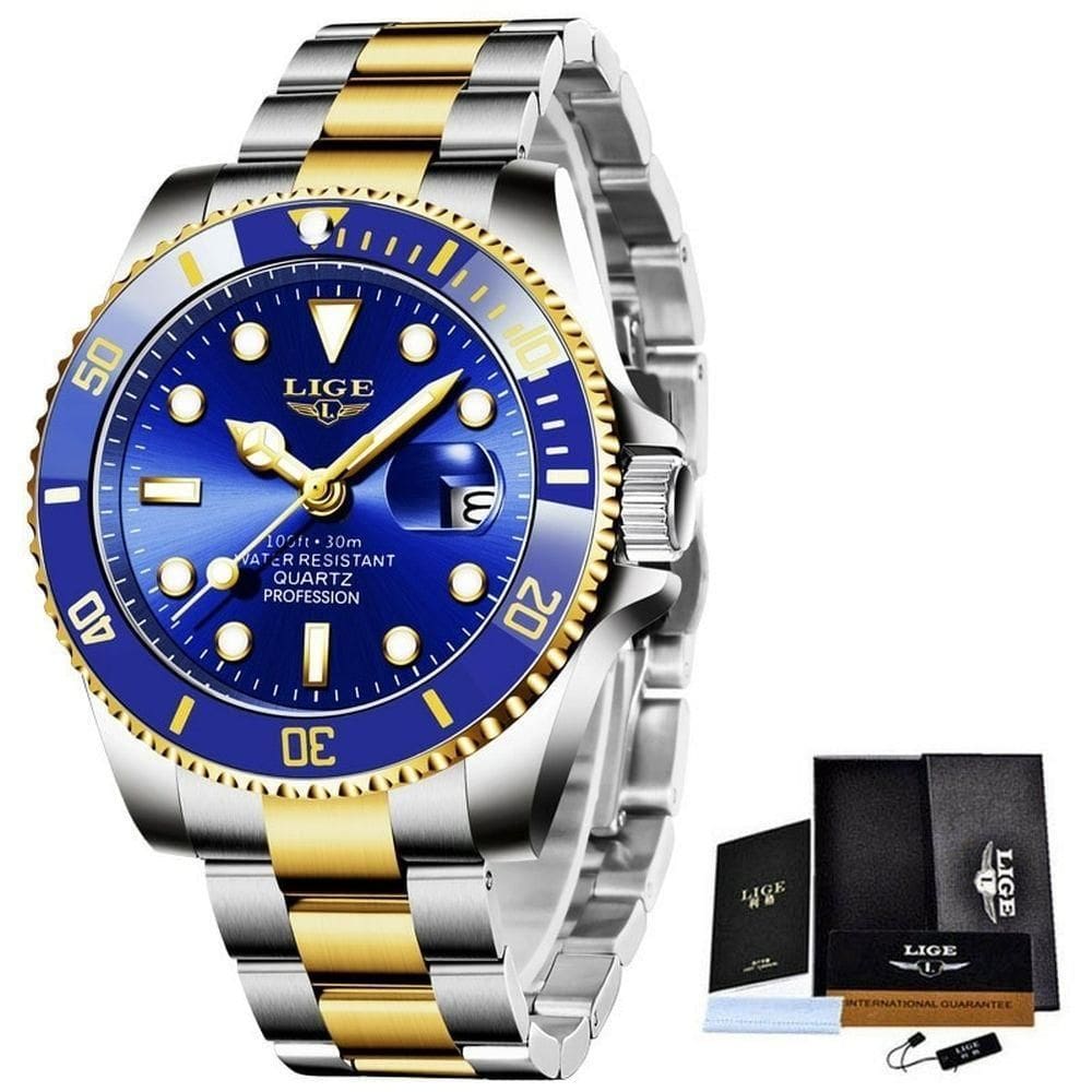 Relógio Masculino Lige 10045 à Prova D`água Rosa Ouro Azul