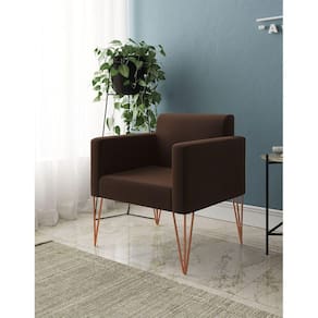 Poltrona Decorativa Turim Pés Hairpin Cobre Tecido Suede Marrom - Cor: Marrom