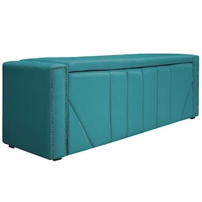 Calçadeira Baú Solteiro Minsk P02 90cm Cama Box Azul Turquesa