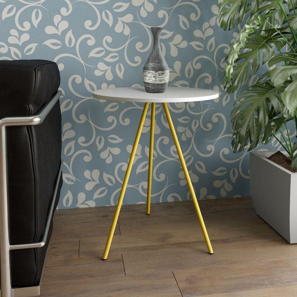 Mesa Lateral Gabriela Wood Branco E Amarelo - Cor: Amarelo