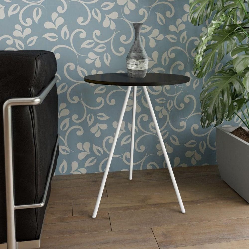 Mesa Lateral Gabriela Wood Preto E Branco - Cor: Preto