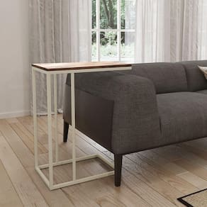 Mesa Lateral Industrial Elena Tampo Amendoa Base Ferro Off White - Cor: Branco