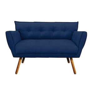 Sofá Namoradeira Anitta Suede Azul Marinho Pés Palito Castanho - D`rossi