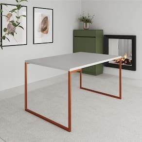 Mesa Industrial Jantar 137x90cm Branca Base Cobre Manchester - Cor: Branco