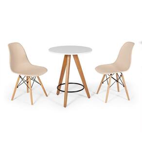 Conjunto Mesa Redonda Aline 70Cm Branca Com 2 Cadeiras Eames Eiffel - Nude