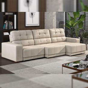 Sofá Sala De Estar Retrátil E Reclinável 5 Lugares Lisboa 320cm Couro Off White G58 - Gran Belo