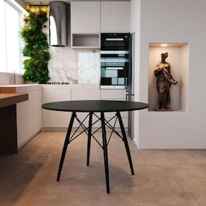 Mesa Eiffel Wood Tampo De Madeira 90 Cm Preto Premium Pés Pretos Asturias - Cor: Marrom