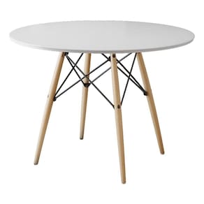 Mesa Eiffel Redondo Tampo De Madeira 90 Cm Branco - Cor: Marrom