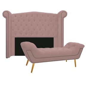 Cabeceira e Calçadeira Veneza 160cm Queen Size Suede Rosê