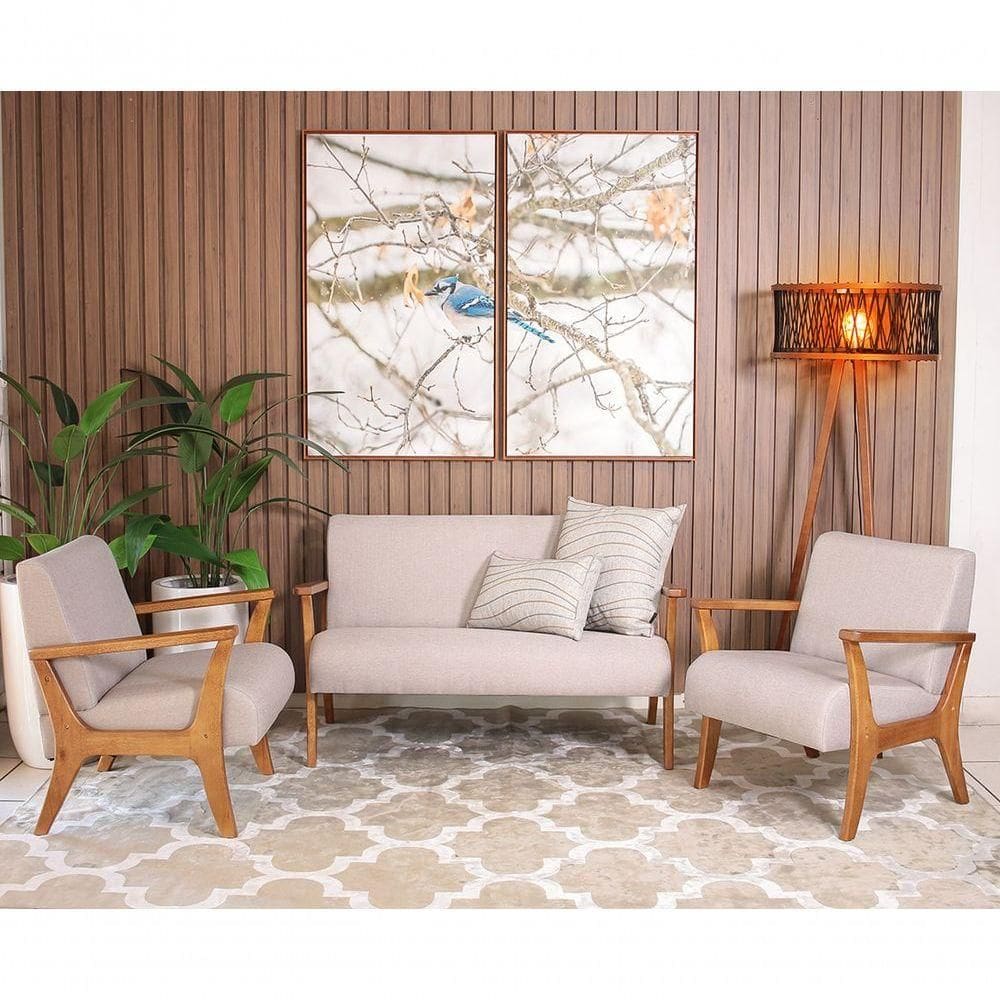 Conjunto De Poltronas Estofadas Para Sala Em Madeira Maciça Cléo Cinza Claro - Straub Web