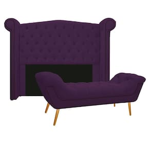 Kit Cabeceira e Calçadeira Veneza 160cm Queen Size Roxo