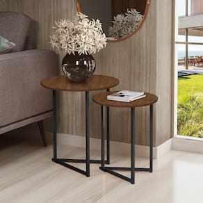 Mesa Lateral Jade Conjunto Com 2 Mesas Pé De Aço Preto Luxo
