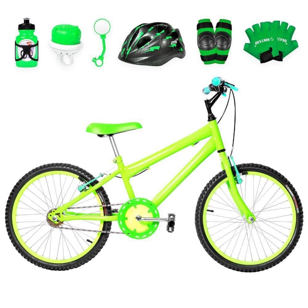 Bicicleta Infantil Masculina Aro 20+Kit Proteção Verde Claro