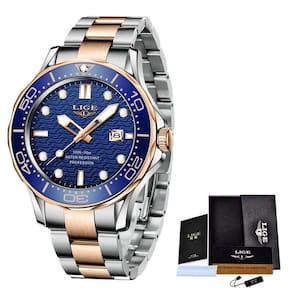 Relógio Masculino Lige 8936 à Prova D`água Rosa Ouro Azul