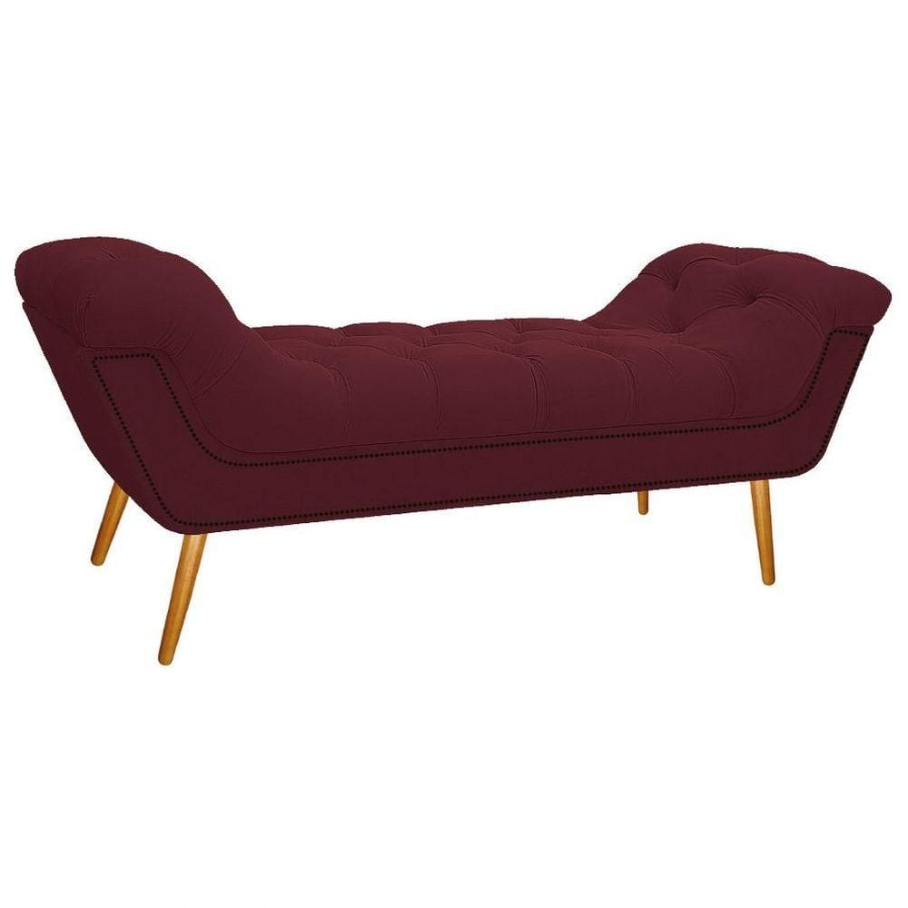 Calçadeira Estofada 140 Cm Casal Suede Bordô