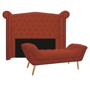 Cabeceira e Calçadeira Veneza 140 Cm Casal Suede Terracota