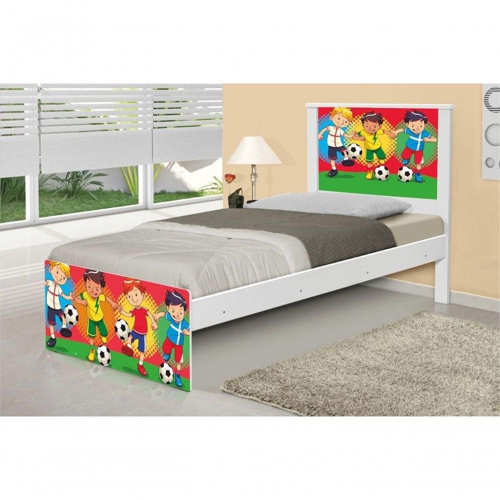 Cama Solteiro Adesivada Futebol Meninos