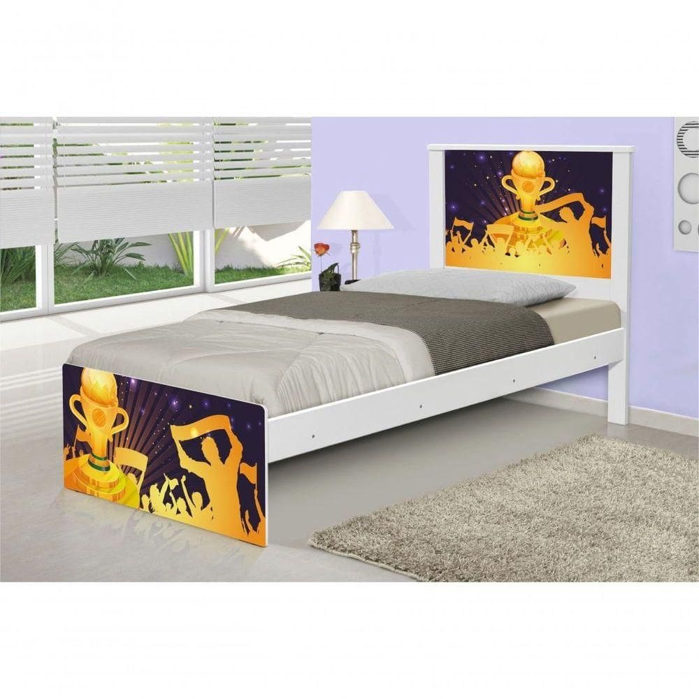 Cama Solteiro Adesivada Futebol Troféu Com Colchão