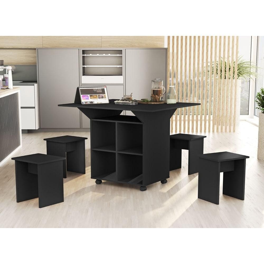 Aparador Mesa Com Bancos Preto