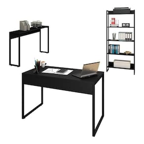 Conjunto Escritório Mesa 120 Aparador Estante Studio Preto