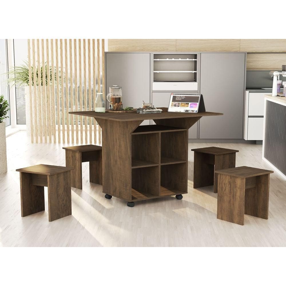 Mesa Retrátil Ana Com Banquetas Castanho
