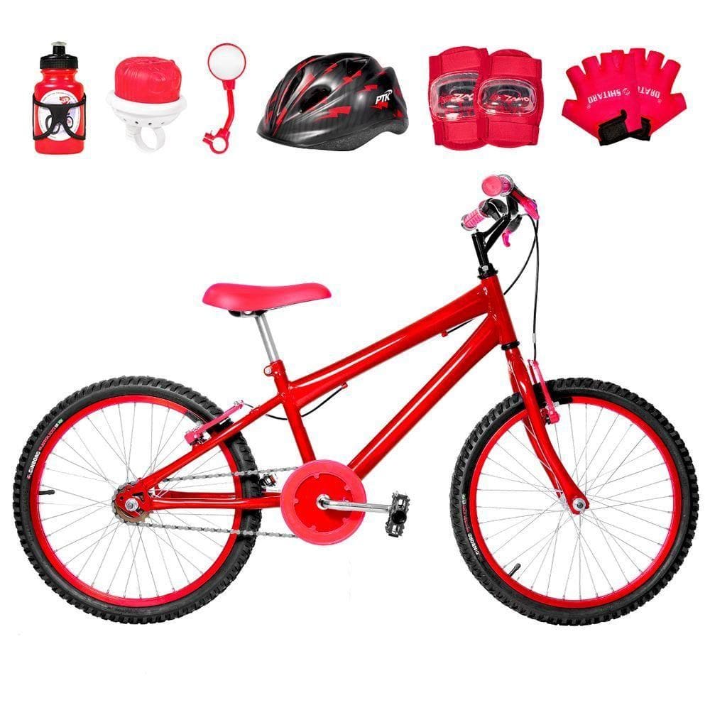 Bicicleta Infantil Masculina Aro 20+Kit Proteção Vermelha