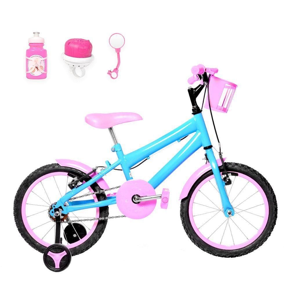 Bicicleta Infantil Aro 16 Alumínio Azul Claro E Rosa