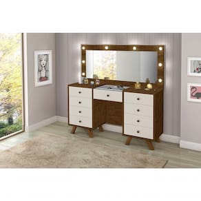 Penteadeira 9 Gavetas Malbec Off White Led E Espelho