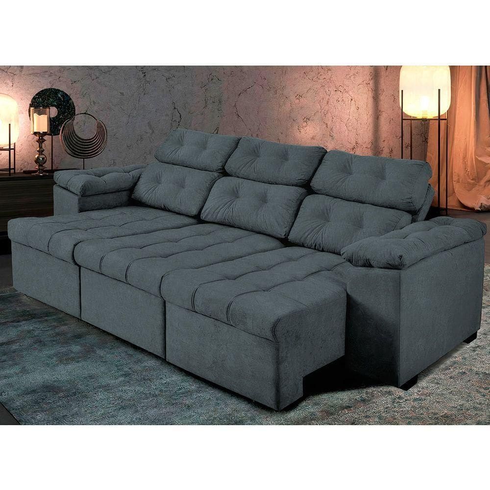 Sofá ítalo 250cm Retrátil Reclinável Cinza