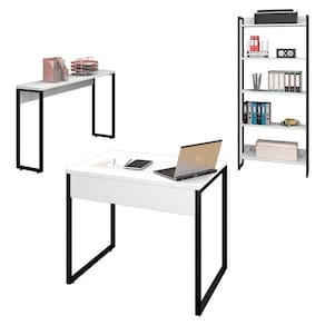 Conjunto Escritório Mesa 90 Aparador E Estante Studio Branco