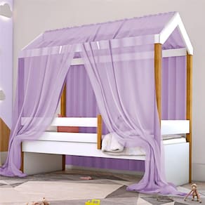 Cama Montessori Exclusiv Solteiro Com Colchão E Voal Lilás