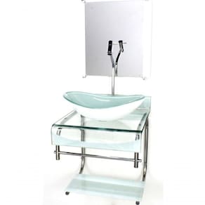 Gabinete De Vidro Duplo Inox Cuba Oval Branco C/Torneira