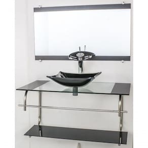 Gabinete De Vidro Inox 90cm Cuba Quadrada Preto