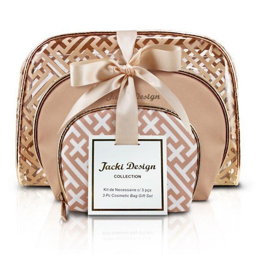 Kit De Necessaire Com 3 Peças Diamantes Jacki Design Dourado