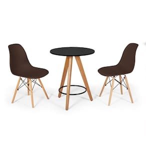 Conjunto Mesa Redonda Aline 70Cm Preta Com 2 Cadeiras Eames Eiffel - Marrom