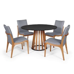 Kit Mesa De Jantar 120Cm Preta + 4Cads Cinza Escuro