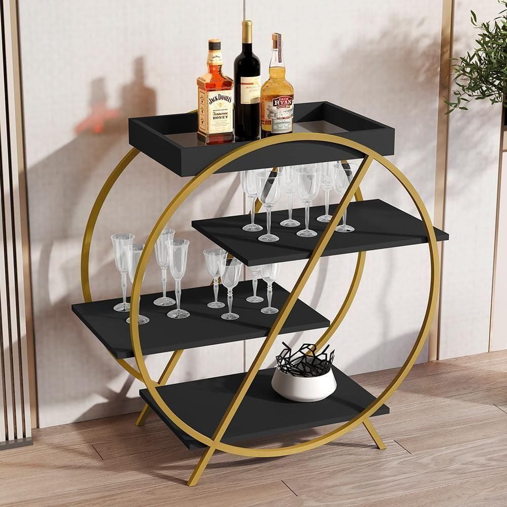 Aparador 4 Prateleira Shrek Preto Dourado