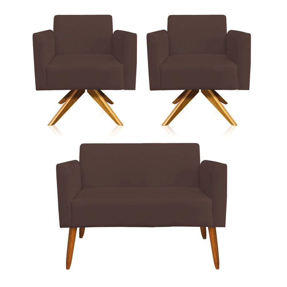 Kit 01 Namoradeira 02 Poltronas Marisa Marrom