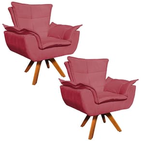 Kit 02 Poltronas Giratória Opala Suede Rose