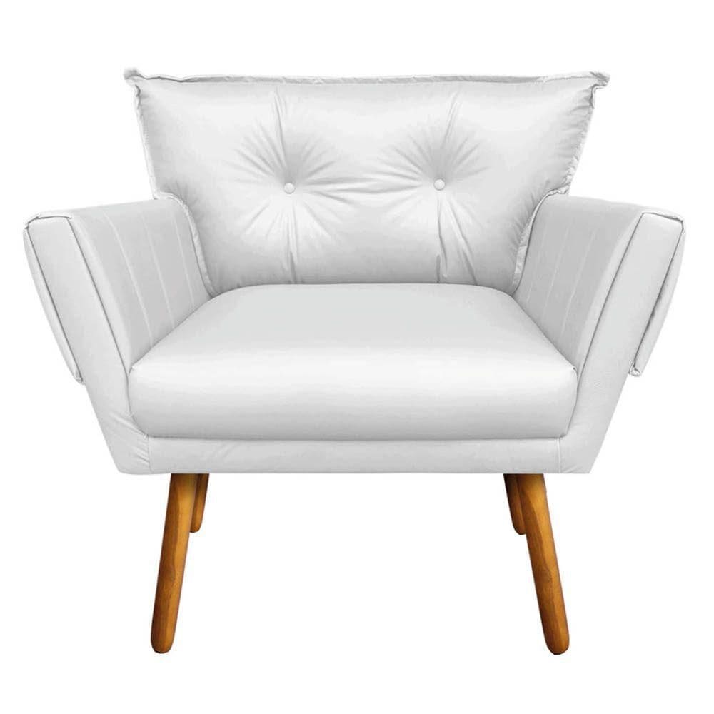 Poltrona Corino Branco Pés Palito Castanho