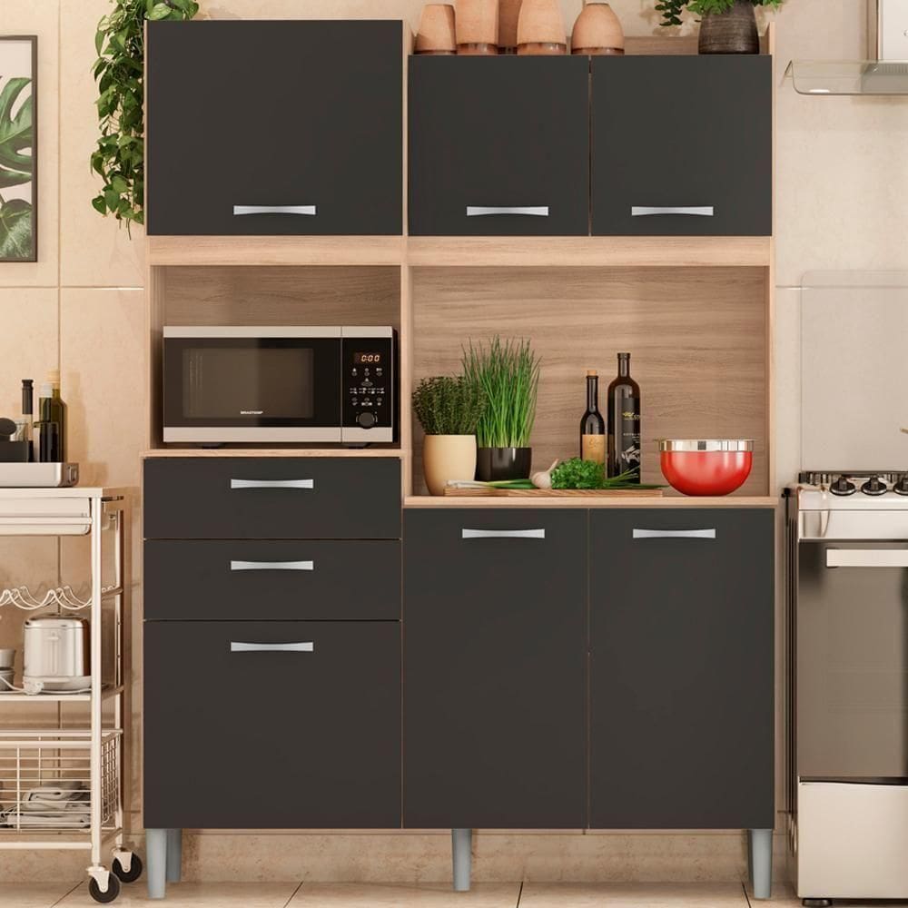 Cozinha 6 Portas 2 Gavetas Harmonia 96201 Avena Grafito