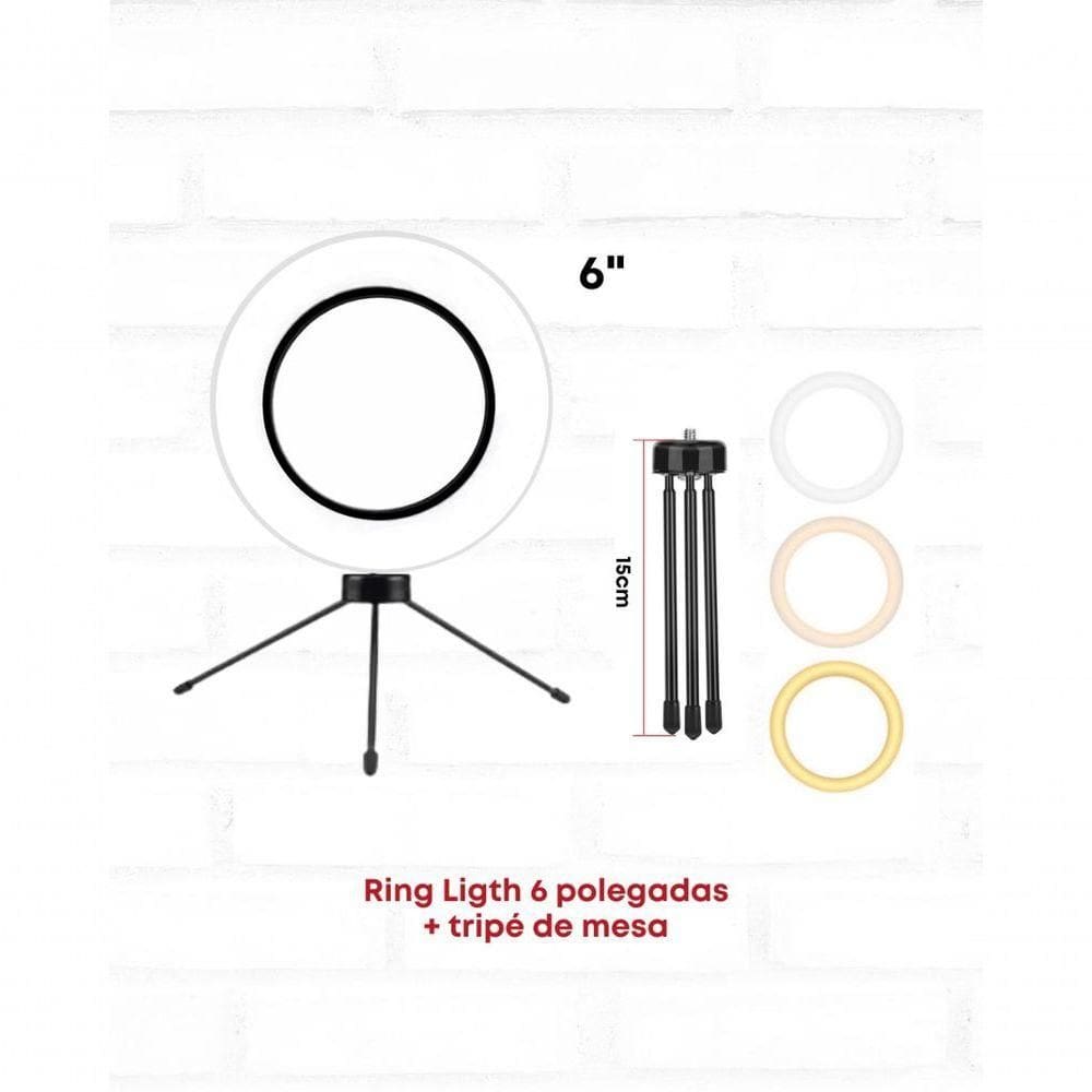 Ring Light 6" De Mesa + Tripé Iluminador Arco De Led