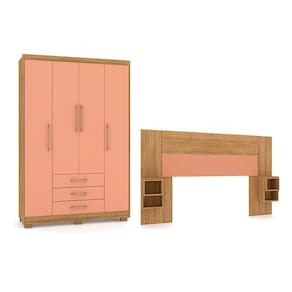 Conjunto Guarda Roupa E Cabeceira Max Nature Camarim