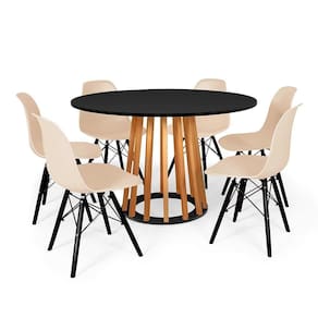 Conjunto Mesa Preta 120cm Com 6 Cadeiras Base Preta - Nude