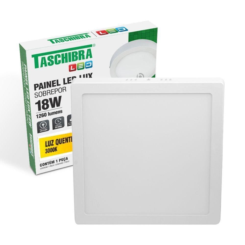 Painel De Led Quadrado Sobrepor 18w Bivolt Taschibra 3000k Luz Quente