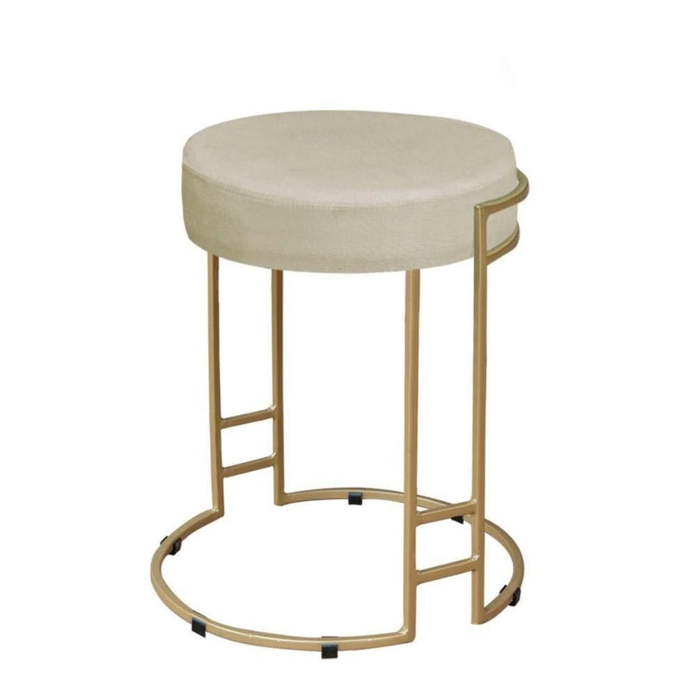 Puff Decorativo Sarah Sala E Recepção Metal Dourado Veludo