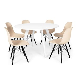 Conjunto Mesa 120cm Branca Com 6 Cadeiras Base Preta - Nude