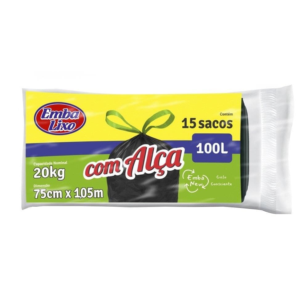 Saco Para Lixo Embalixo Rolo Com Alca Preto 100 Litros 15X1
