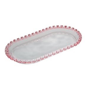 Travessa Oval de Cristal Coração Borda Rosa 25cm x 13cm x 2,5cm - Lyor